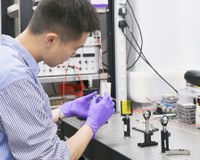 Photo of Hao Wang in the lab
